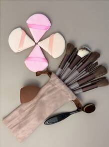 19 Pieces Of Makeup Brush Set (With Drawcord Storage Bag), Including 4 Pieces Of Makeup Powder Puff, Makeup Sponge, Rouge Brush, Foundation Make-Up Brush, Eye Shadow Brush, Contour Brush, Eye Makeup Brush, Soft Hair Makeup Brush, Rouge Brush, Professional Makeup Brush Set, Women's Makeup Brush Set