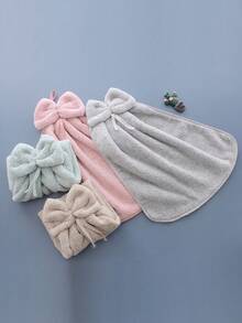 1/3 件蝴蝶结手巾，珊瑚绒速干手巾带挂环，吸水柔软毛巾，厨房清洁布，浴室用品，茶巾，圣诞礼物