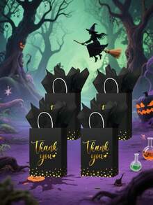 10 件 - 感谢牛皮纸礼品袋，感谢礼品袋，感谢派对袋，带手柄的牛皮纸礼品袋，带有金色闪光字母的优雅感谢礼品袋，生日派对礼品袋，带薄纸金色感谢婚礼袋，带手柄，适用于毕业、商务购物、婚礼、婴儿洗礼派对、万圣节 - 黑色 - 查看 4