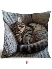 4 款猫咪印花抱枕套 | 17.7x17.7 英寸，现代风格，可机洗，拉链开合，舒适涤纶，单面印花，完美适合现代家居装饰，多功能房间配件 | 异想天开的家居装饰，猫咪装饰，无枕芯 - 彩色 - 查看 20