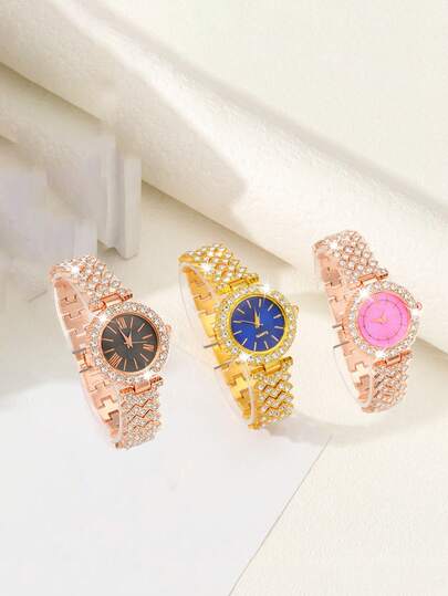 1/3 Stücke - Modische und elegante Damenuhren, Damenuhren mit Volldiamanten, kleine runde Zifferblätter, Valentinstag- und Muttertagsgeschenkdekorationen, Geschenke für Familie und Freundinnen zu Feiertagen, Geburtstagen und Jahrestagen.