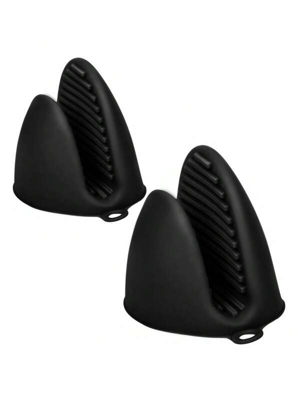 2 piezas Manoplas de silicona negras - Resistentes al calor, agarre texturizado con ojal para colgar, miniguantes para horno de goma, aptos para cocina - Excelentes para cocinar y hornear, guantes para horno y agarraderas, guantes resistentes al calor para el horno, microondas, antideslizantes, impermeables.