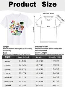 Tween Boys/Girls Summer Shirts "Dandy's World Cartoon Theme Cotton Graphic Tees, Black Casual Summer Tops With Cartoon Characters, Gift For Birthday, Kids Party, Fashion Retro Style" Boys Graphic Tees & Tween Girl Clothes - 白色 - 查看 4