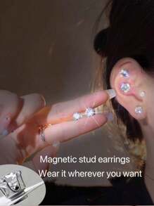 3 件时尚简约磁性耳钉，适合女性在任何场合佩戴