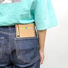 1pc Spiral Pocket Notebook With Pen Holder, Sticky Notes And Colored Index Tabs - Durable Brown Paper Cover Journal - 4.1"X5.3" - Compact Portable Size (Card Order Is Random)