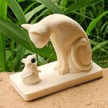 Sculpture en résine de chat blanc et de souris mignonne, cadeau de Noël, décoration d'Halloween, décoration de maison de style nordique créative, art gothique de collection, compagnon de méditation pour le hall d'entrée/salon, design bohème, décoration de jardin, figurine au thème de la récolte, ambiance côtière