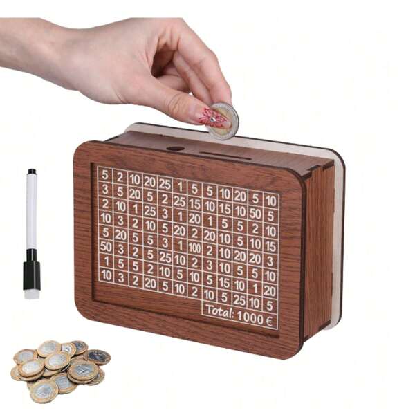 1 Salvadanaio in legno, Barattolo di risparmio in legno, Barattolo di risparmio in legno con contatore monete, Salvadanaio in legno adatto per ragazzi e ragazze, decorazione domestica creativa, divertente assemblaggio fai-da-te, coltivare l'abitudine al risparmio, regalo per gli amici (colore casuale), per forniture scolastiche, ritorno a scuola