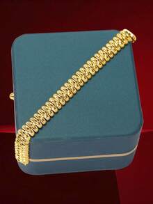 1 件优雅迪拜风格百搭镀金叶子手链，适合女性日常佩戴 - 金黃色 - 查看 16