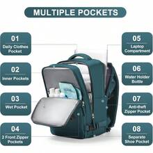 Women Men Airline Approved Carry On Backpack Flight Approved Waterproof Sports Luggage Backpack Casual Daypack Small Hiking Backpack - A-孔雀藍 - 查看 4