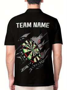 Customized Darts Club Men's Shirt - Personalized Name & Team Name Printing, Breathable Quick-Dry Fabric, Short Sleeve Polo Collar Design With Darts Pattern, Casual Sports Style Suitable For Match Training, Summer Casual Wear - Ideal Gift For Boyfriend, Dad - Darts Shirt - Multicolor - View 7