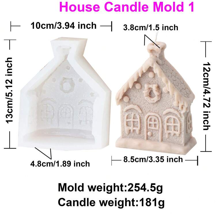 创意圣诞蜡烛模具硅胶仙人掌球/雪人/树汽车/房屋/树形硅胶香味大豆蜡蜡烛模具DIY节日家居装饰礼品石膏树脂雕像工具 - 白色 - 查看 8