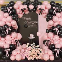 Bộ 116 bóng bay màu hồng ngọc trai, đồ trang trí sinh nhật (đen và hồng), phù hợp cho bé trai, bé gái, trẻ em, em bé, tiệc chào đón em bé, tiết lộ giới tính, đám cưới, sinh nhật, phòng, đồ dùng tiệc tùng - Đen + Hồng - Xem 7