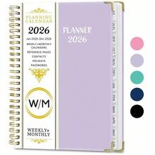 2026/1-12 A5 Planner Notebook, 71 Sheets/142 Pages - Monthly & Weekly Calendar, Pink & Gold Edges, Elastic Closure, Inner Pocket, Ideal For Office & School Organization