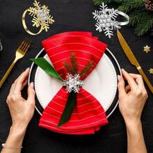 6/8/10pcs Set Elegant Gold & Silver Snowflake Napkin Rings With Sparkling Rhinestones - Durable Cast Iron Polished, Multipurpose Holiday & Everyday Table Decor For Christmas, Wedding, Birthday, Thanksgiving, Halloween, Father's Day, Mother's Day, Exquisite Craftsmanship, Party Decorations, Special Occasion Tableware