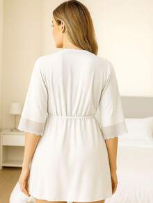 Hobby Lace Detail Nightgown Iza Luxurious Robe - 白色 - 查看 2