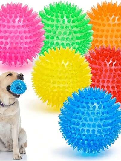 3pcs Squeaky Dog Balls, Dog Chew Spike Balls, Floating Dog Pool Toys, Small Dog Rubber TPR Fetch Toys, Boredom Chew Toys, Dental Cleaning For Medium & Small Dogs