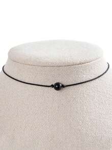 1pc Natural Obsidian Stone Necklace, Handmade Black Cord Woven Necklace, Minimalist Single Bead Necklace, Third Eye Balancing Energy - Black - View 1
