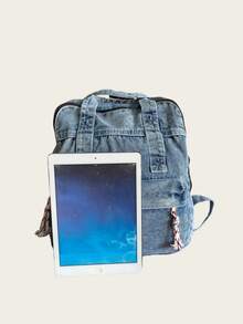 Zaino stile jeans vintage, borsa da pendolare di grande capacità per donne stile INS, zaino casual da viaggio e all'aperto pieghevole