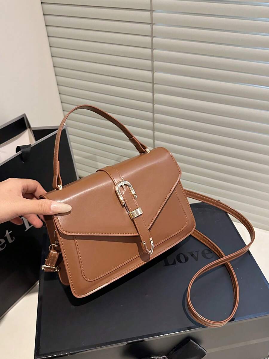 2025新款韩版箭头装饰真皮手提包时尚托特包单肩包ins纯色迷你方包