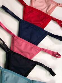 String Thong Panties With Adjustable Straps In Light Microfiber Women's Lingerie - 黑色 - 查看 2