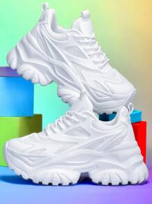 女士时尚休闲运动鞋户外纯白色厚底高跟轻便减震跑步鞋夏季透气速干网眼圆头易系带适合学生青少年日常生活约会健身办公防滑耐磨增高7CM百搭坡跟运动鞋