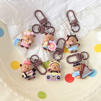 6pcs Cartoon Cute Musician Capybara Keychain, Funny Keyring Backpack Pendant Bag Accessory, Gift For Friends, Couples Car Accessories Goth Y2k
