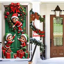 2D Flat Christmas Door Banner, 1pc, Merry Christmas Decorative Hanging Sign, 35.4inX70.8in, Durable Polyester Material, Christmas Decor, Christmas Theme Party Decoration, Outdoor And Indoor, Ideal For Porch, Yard, Garage And Home