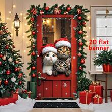 Bandera plana de 2D para puerta de Navidad, 1 pieza, letrero decorativo colgante de Feliz Navidad, 35.4in X 70.8in, material de poliéster duradero, decoración navideña, decoración de fiesta temática de Navidad, para uso en exteriores e interiores, ideal para porche, patio, garaje y hogar