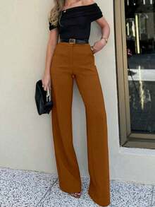 Straight-Leg, Wide-Leg Suit Pants. Floor Length - Cocoa - Xem 2