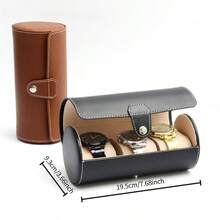 FEILIYA 1 Stück tragbare runde Uhrenbox, 3-Fach Uhrenaufbewahrungsbox, Leder Uhr- & Armband Aufbewahrungsbox (weiße Innenseite) - Verschiedenfarbig - Übersicht 3
