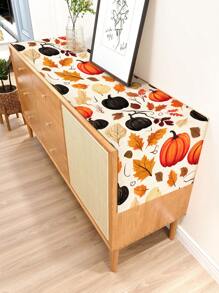 1 pieza Corredor de mesa de lino con estampado de hoja de arce y calabaza de cosecha de otoño, adecuado para fiestas, cumpleaños, cenas, cocina, comedor, cómodas, decoración del hogar, todas las estaciones