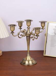 1 Peça/Conjunto Decoração de Mesa de Estilo Boêmio de Liga de Zinco, Castiçal Ornamental de 5 Velas, Dourado, Atmosfera Europeia de Clube Doméstico, Sala de Estar, Feriado, Atmosfera Romântica, Enfeite de Soquete de Vela, Decoração Romântica de Casamento e Aniversário