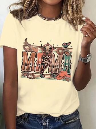 大码女式夏季牛仔靴、牛头骨、闪电豹纹、向日葵、蝴蝶和牛仔帽图案 T 恤、休闲舒适上衣日常穿着、| 女士外出上衣、外出服装、女士教师服装、返校、校服、返校服装、万圣节服装、Curve Plus、大码上衣