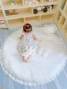 1pc Children's Ruffle Edge Round Solid Color Play Mat, Crawling Pad, Air Conditioning Quilt, Decorative Carpet For Children's Room, Removable & Washable Children's Tent Floor Mat