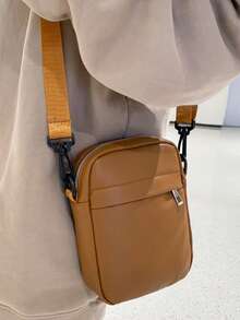 1 Túi đeo chéo mini PU màu trơn chống nước dành cho nam, thích hợp đi học, đi làm, du lịch, mùa tựu trường - màu đen - Xem 8