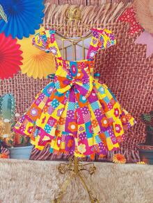 Children's Dress June Party Caipira Saint John Plaid Bow Square Dance School Fair Arraiá Northeast Costume Popcorn Queen Little Girl Girl Festivity Ruffle Youth Typical June Party - 珊瑚粉 - 查看 2