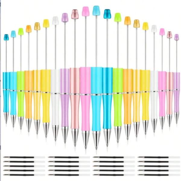 15 pezzi di penne con perline, penne con perline in plastica colorate in blocco, penne con perline e inchiostro nero con ricariche extra, adatte come regali per studenti, forniture per ufficio e scuola (colore casuale)