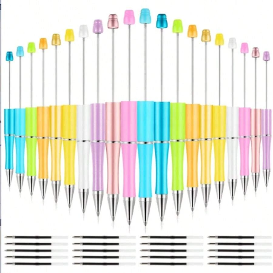 15 pezzi di penne con perline, penne con perline in plastica colorate in blocco, penne con perline e inchiostro nero con ricariche extra, adatte come regali per studenti, forniture per ufficio e scuola (colore casuale)
