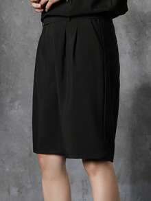 男式钩环休闲宽松直筒百慕大短裤 - 黑色 - 查看 3