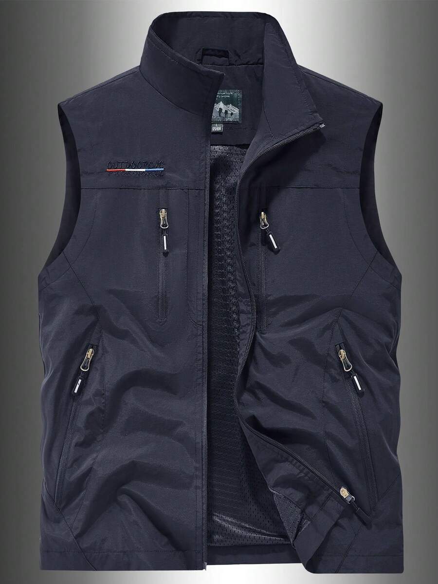 男士户外多功能实用背心，春夏钓鱼摄影休闲夹克，多口袋 - 藏蓝色 - 查看 1