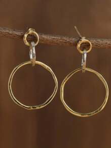 1pc Vintage Hollow Round Design Dangle Earrings Retro Bohemian Style Gold Plated Jewelry Women Gift, Suitable For Beach Holiday Party Bohemian Style, Suitable For Daily, Leisure, Party, Commuter, Vacation, Matching Clothing.