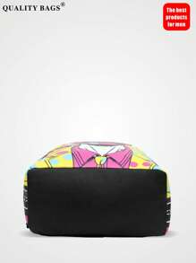 1 Stück lässiger College-Stil Rucksack, große Kapazität, Cartoon-Muster, modischer lässiger Muster, Buchstaben-Muster, Graffiti-Muster, geeignet für Männer, Festivals, Sport, Urlaub, Retro, kann Dateien halten, Reisen, Gym, Muster, Universitäts-Rucksack, Schul-Rucksack, Campus-Rucksack, Laptop-Rucksack, Rückkehr zur Schule Saison 2000er Jahre Stil