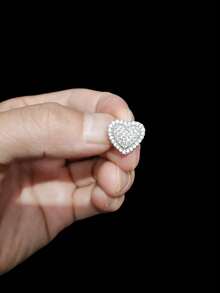 1 件立方氧化锆心形吊坠项链和 1 对心形耳环，女士嘻哈心形吊坠项链和耳环时尚首饰套装，适合日常佩戴或派对，情人节礼物 - 銀色 - 查看 8