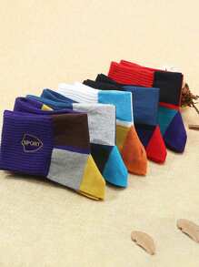 5 Pairs Men's Simple Casual Letter Print Daily Wear Crew Socks (The Box Is For Display Only, Not The Packaging)