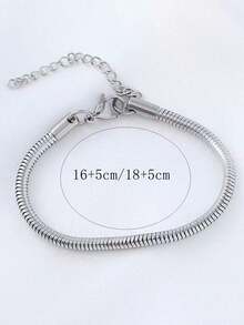 1pc Stainless Steel Round Snake Chain Bracelet, Classic Minimalist Men Jewelry, Stackable, Hip-Hop Style - Snake Chain - View 5