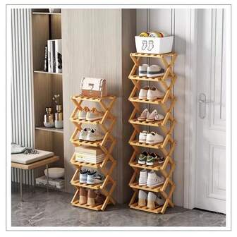 1pc Bamboo Minimalist No-Installation Folding Shoe Rack, Simple Home Entryway Storage Rack, Foldable Multi-Tier Space-Saving Shoe Cabinet For Living Room, Dorm