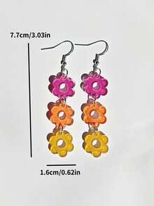 1 Pair Of Vibrant Acrylic Flower Earrings - Colorful, Playful Design With Hooks, Perfect For Casual & Everyday Wear, Ideal Gift For Friends And Family, Casual Earrings | Playful Earrings - 耳環 - 查看 3