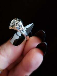 Silvery Heart Signet Ring The Lovers Skeleton Final Embrace Gothic Romantic Engagement Ring Halloween Ring Valentine's Day Gift - White CZ - 查看 7