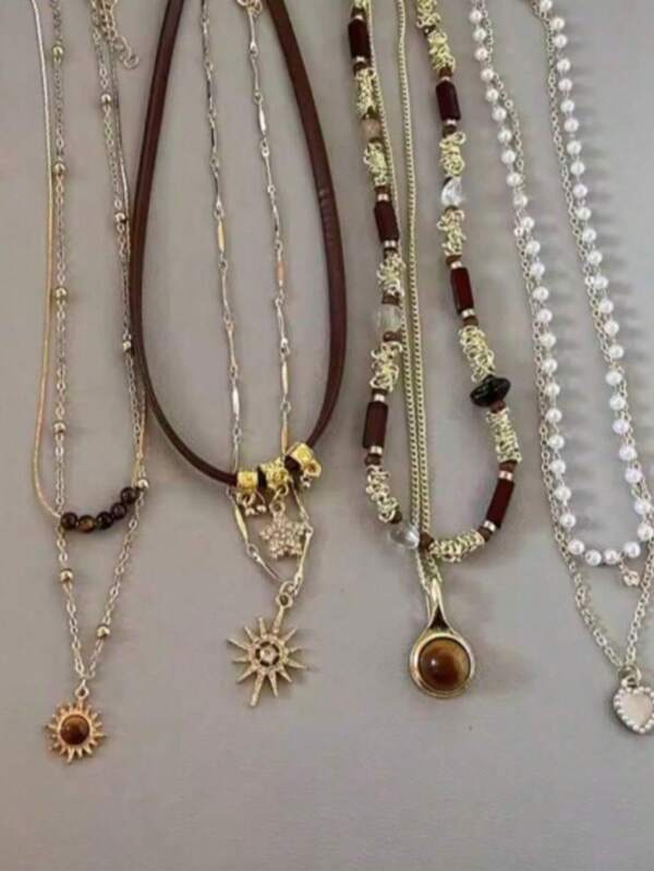 Sun Star Zirconia Necklace For Women Vintage Leather Necklace Double Layered Pendant Chain Choker Fashion Jewelry