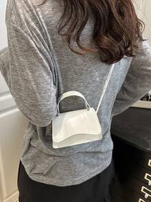 Mini Women's Handbag, Lightweight Portable Mini Tote Bag, New Summer 2025 Fashionable Flap Solid Color Small Bag, Shoulder Crossbody Bag - White - View 3